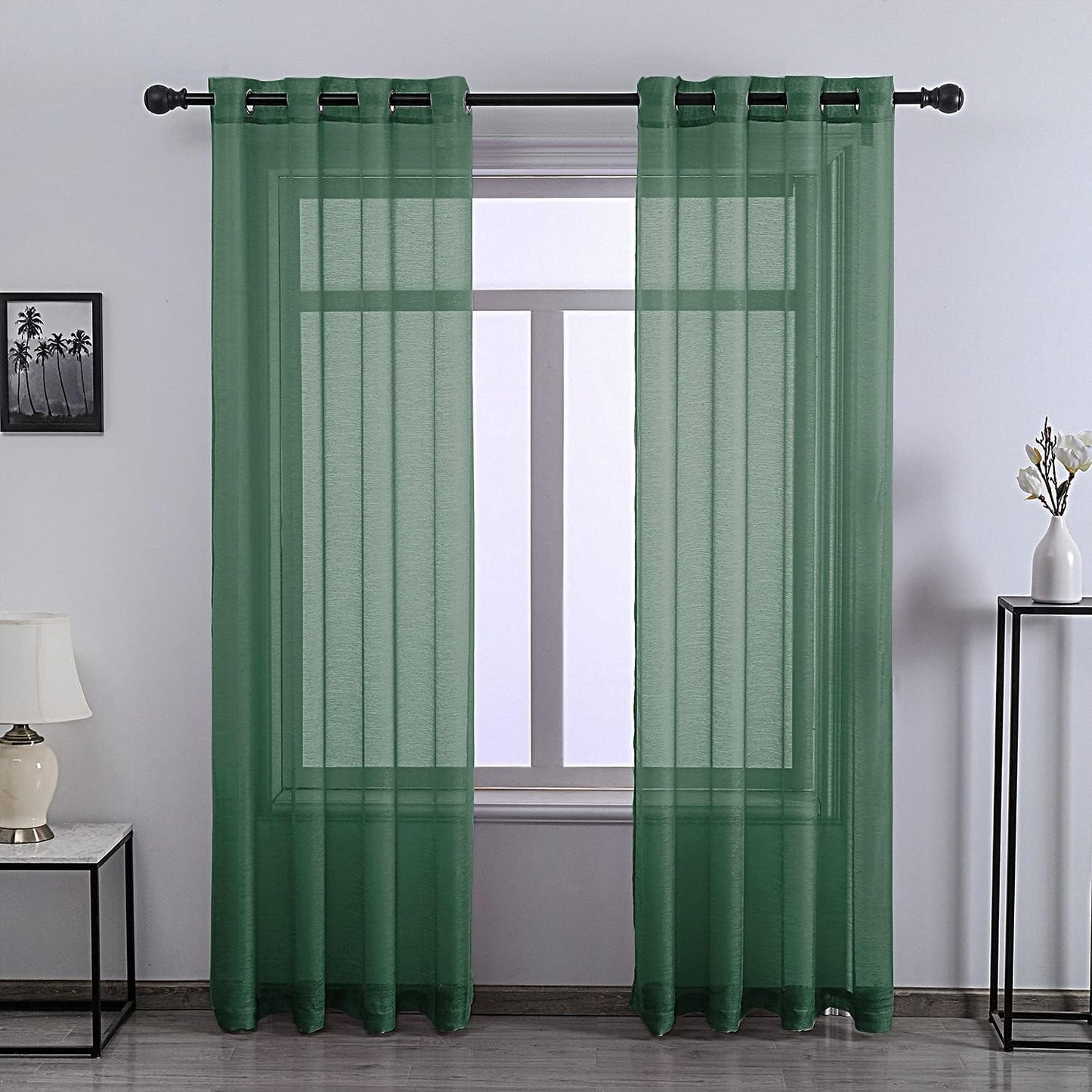 Green Airy Chiffon Sheer Curtains- Set of 2