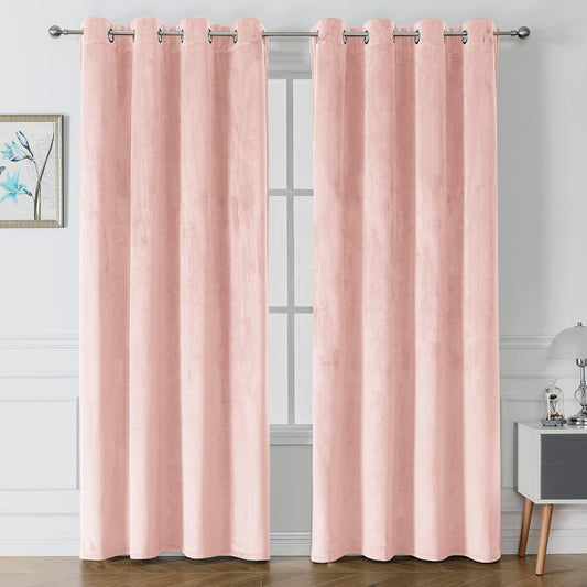 Pink Velvet Curtains for Bedroom 52 x 95 inch Window Drapes for Living Room- 2 Panels