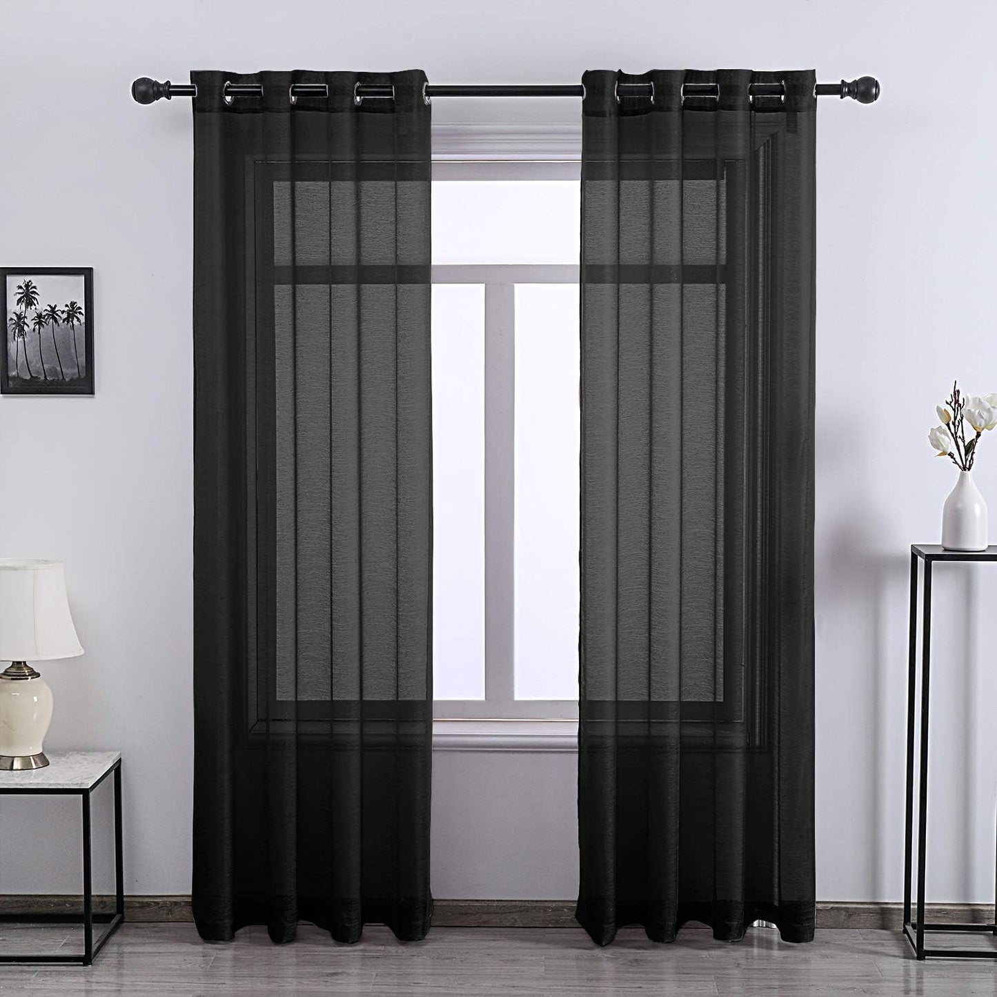 Black Airy Chiffon Curtains- Set of 2