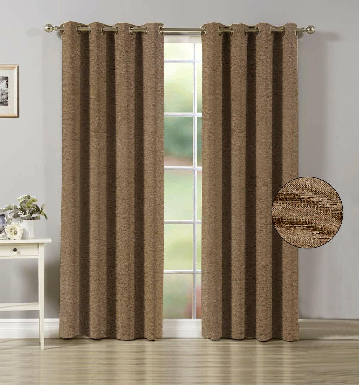 Brown Jute Curtain Window Curtain Set of 2 Panels