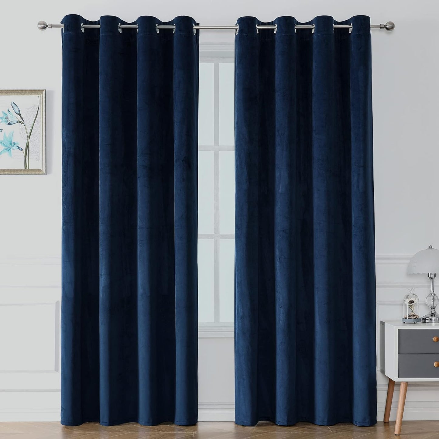 Navy Blue Velvet Curtains for Bedroom 52 x 95 inch Window Drapes for Living Room- 2 Panels