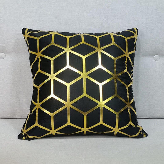 Gold Black Decorative Design Velvet Cushion Cover