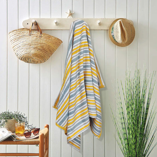 Yellow Grey Stripe Cotton Printed Bath Size Towel