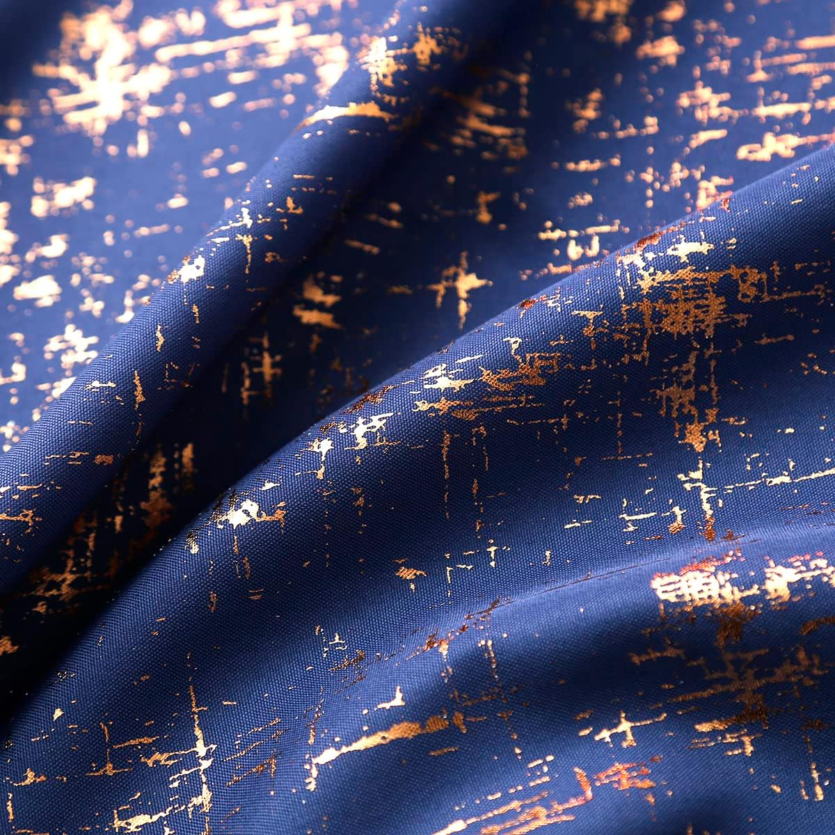 Royal Blue & Gold Foil Print Textured Curtains 2 Panels