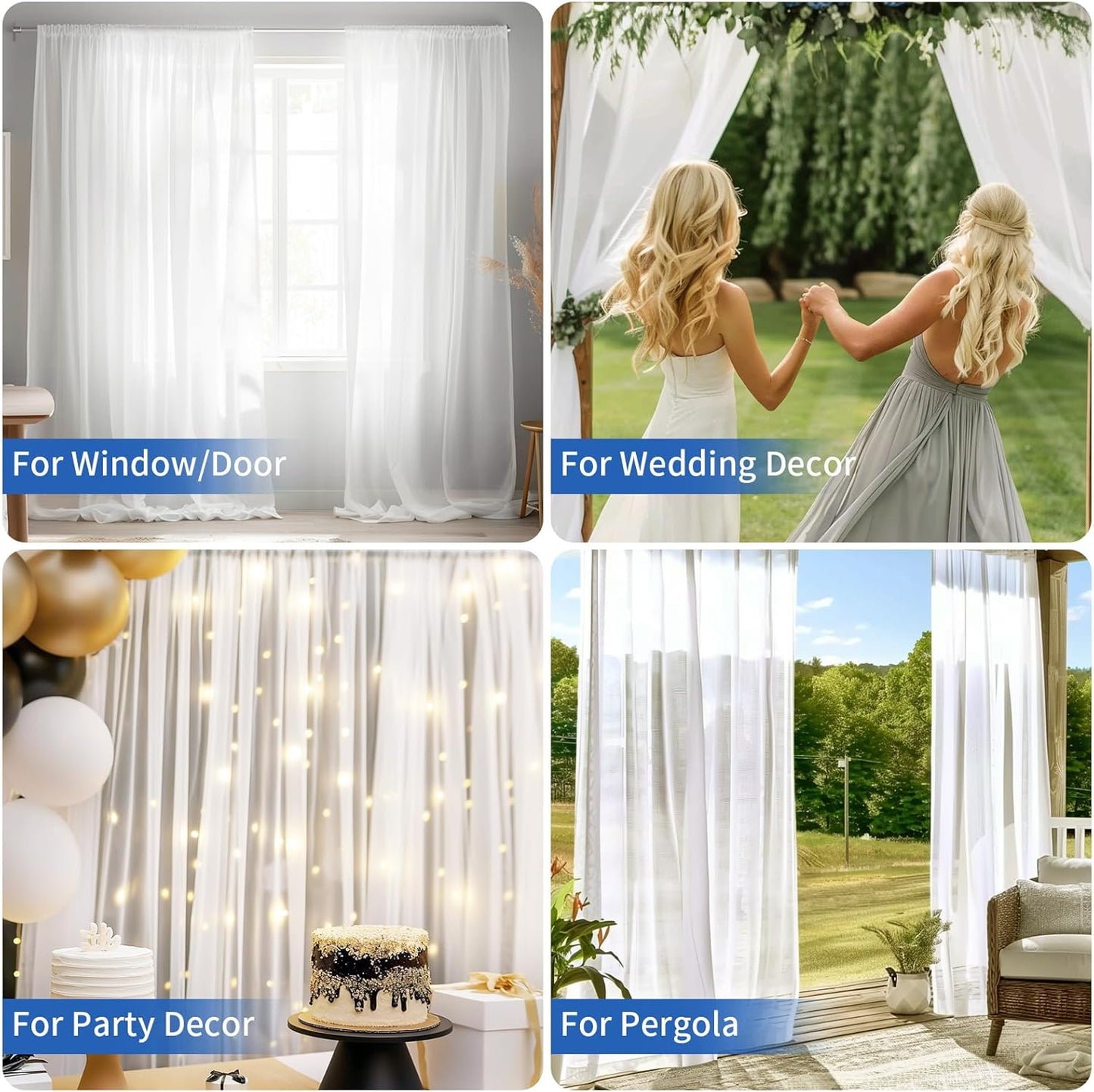 Net Curtains Light Filtering Window Treatment Sheer & Drapes Slot Top Sheer Curtains for Bedroom