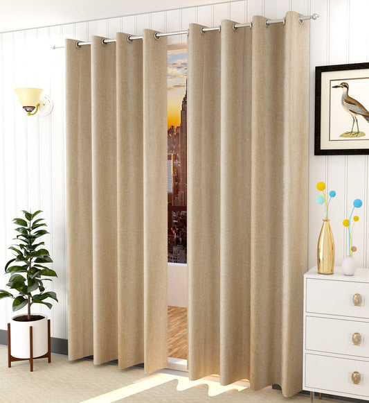 Beige Jute Window Curtain Set - Pair