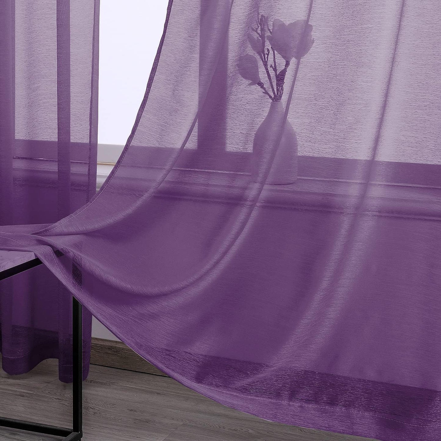 Royal Purple Transparent Pastel Chiffon Curtains - Set of 2