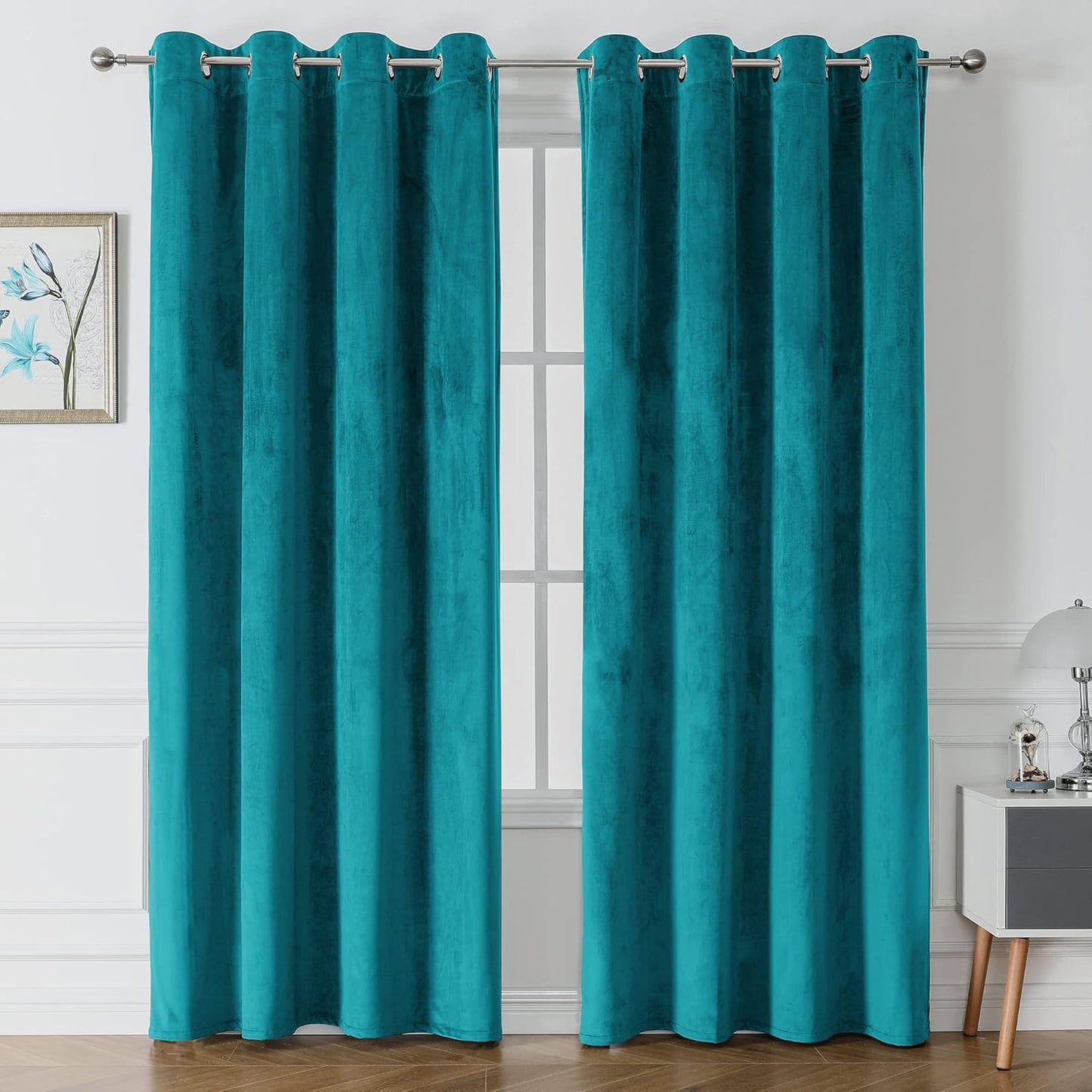 Teal Blue Velvet Curtains for Bedroom 52 x 95 inch Window Drapes for Living Room- 2 Panels