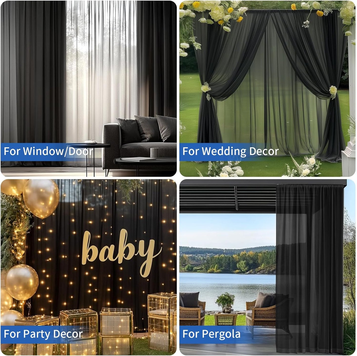 Net Curtains Light Filtering Window Treatment Sheer & Drapes Slot Top Sheer Curtains for Bedroom