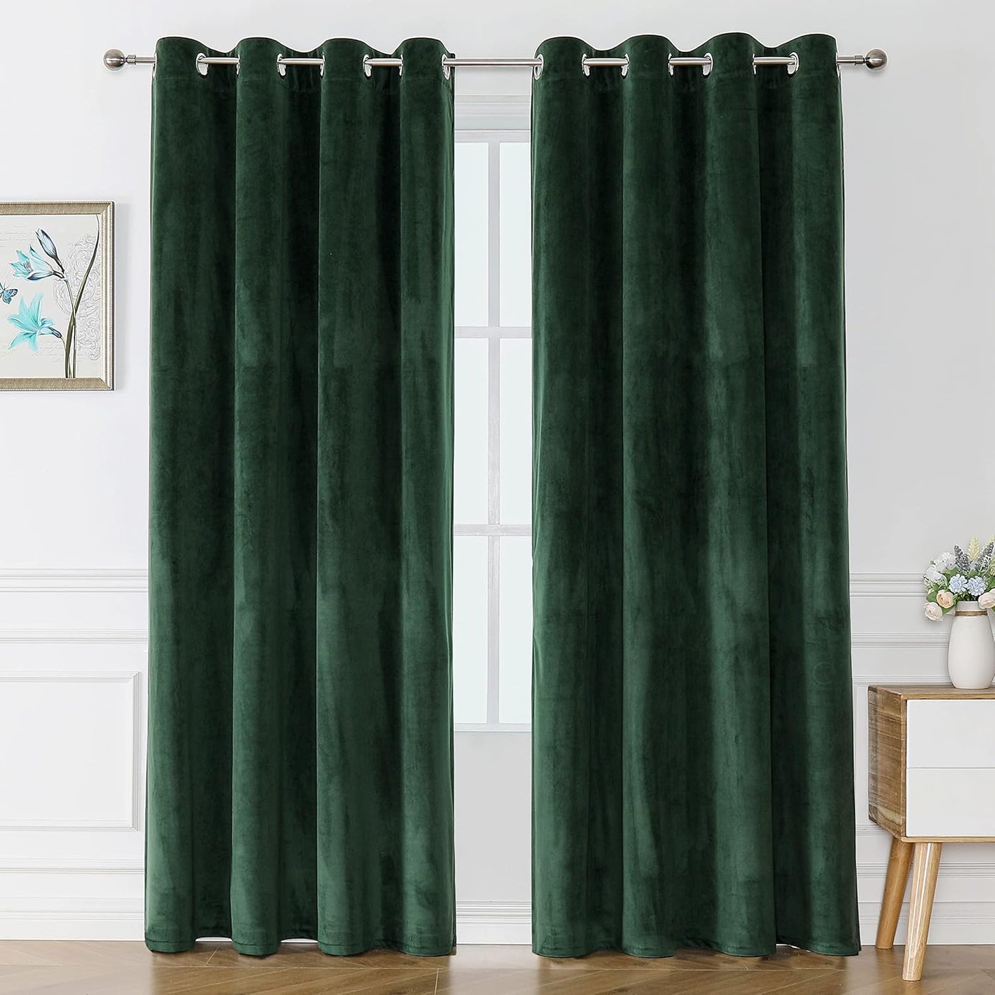 Dark Green Velvet Curtains for Bedroom 52 x 95 inch Window Drapes for Living Room- 2 Panels