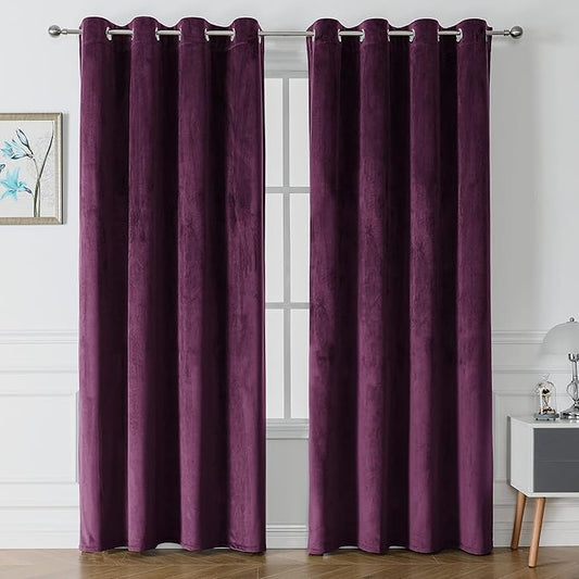 Purple Velvet Curtains for Bedroom 52 x 95 inch Window Drapes for Living Room- 2 Panels