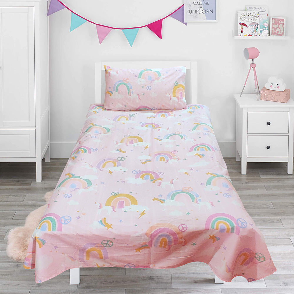 Pink Unicorn Single Cotton Bed Sheet