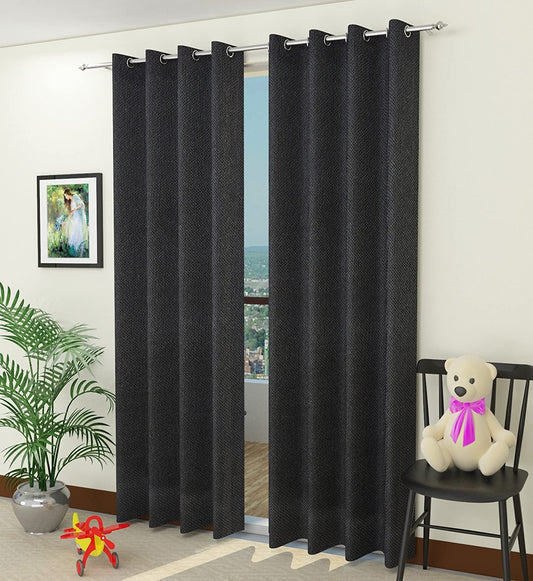 Black Window Thick Jute Curtains Set of 2 Panels