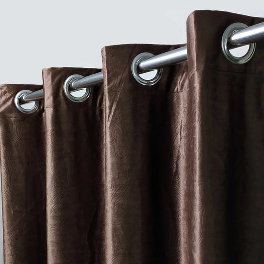 Brown Premium Self-Embossed Velvet Curtains – Soft, Stylish & Durable
