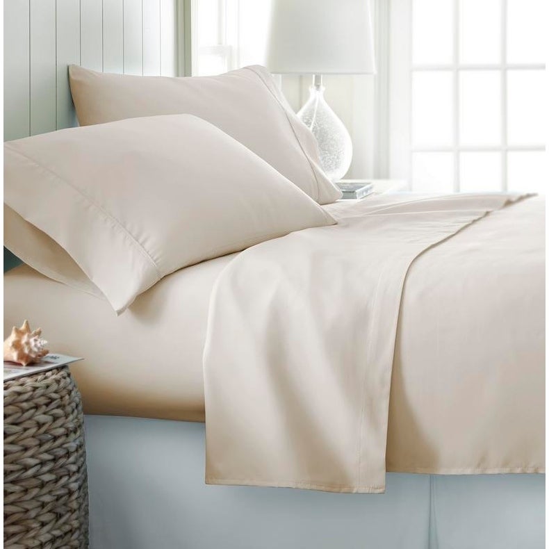 Beige Cotton Satin Flat Bed Sheet Set