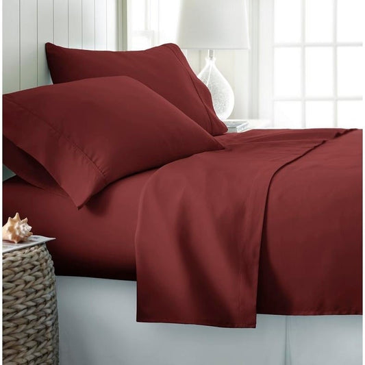 Maroon Cotton Satin Flat Bed Sheet Set Bed Linen