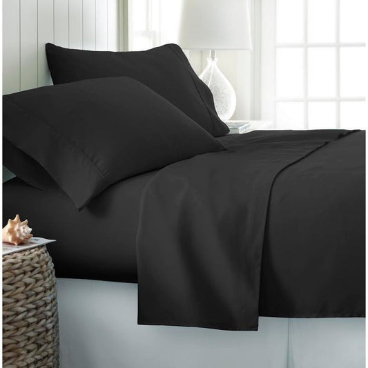 Black Cotton Satin Flat Bed Sheet Set