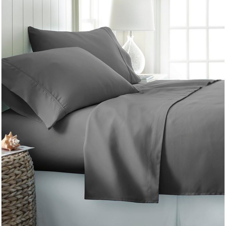 Dark Grey Cotton Satin Flat Sheet Set