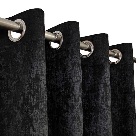 Black Self Design Premium Shanghai Silk Curtain