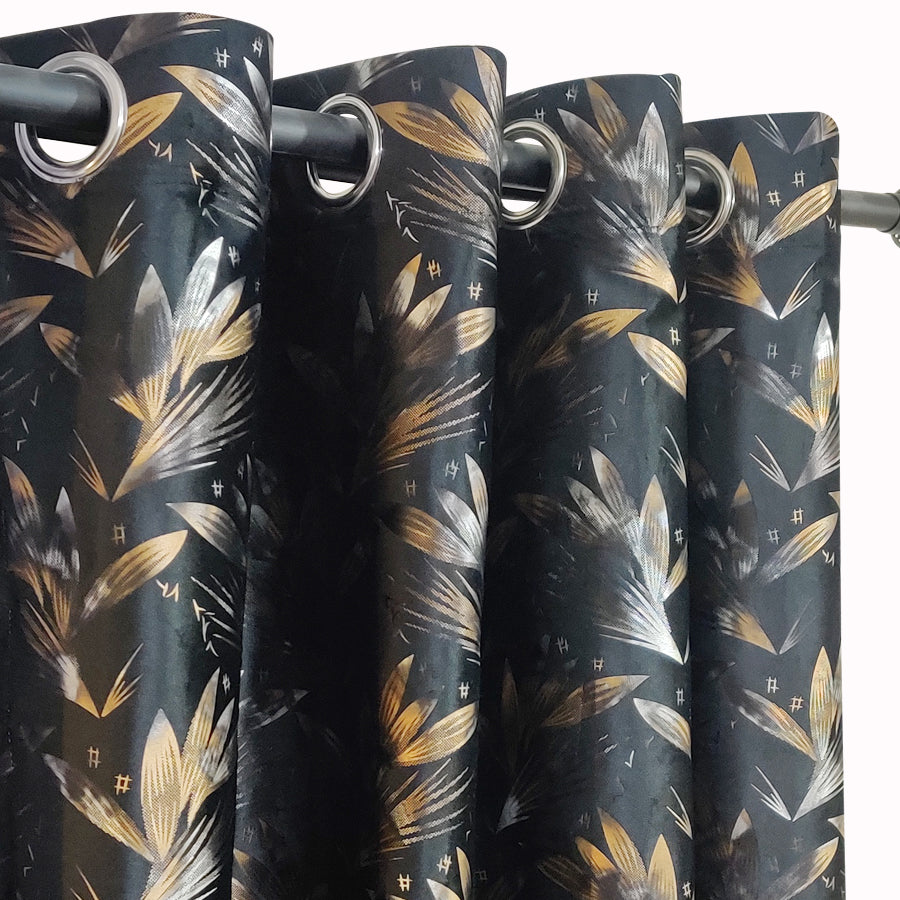 Black Luxe Tropical Leaf Curtain Panel