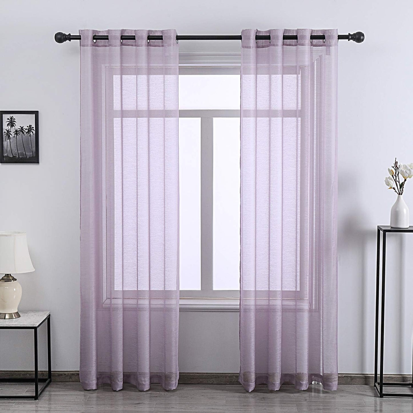 Lavender Purple Chiffon Sheer Curtains- Set of 2