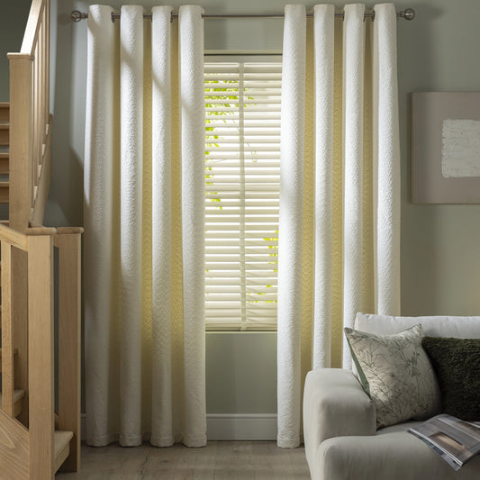 Cream Boucle Textured Plain Eyelet Curtains – Set Of 2