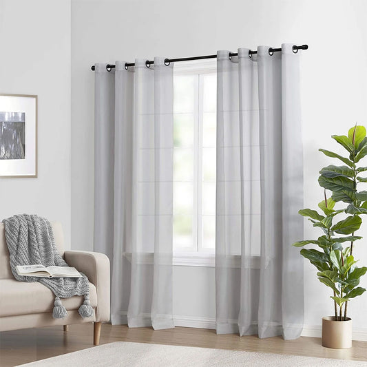 Light Grey Net Chiffon Curtains - Pair