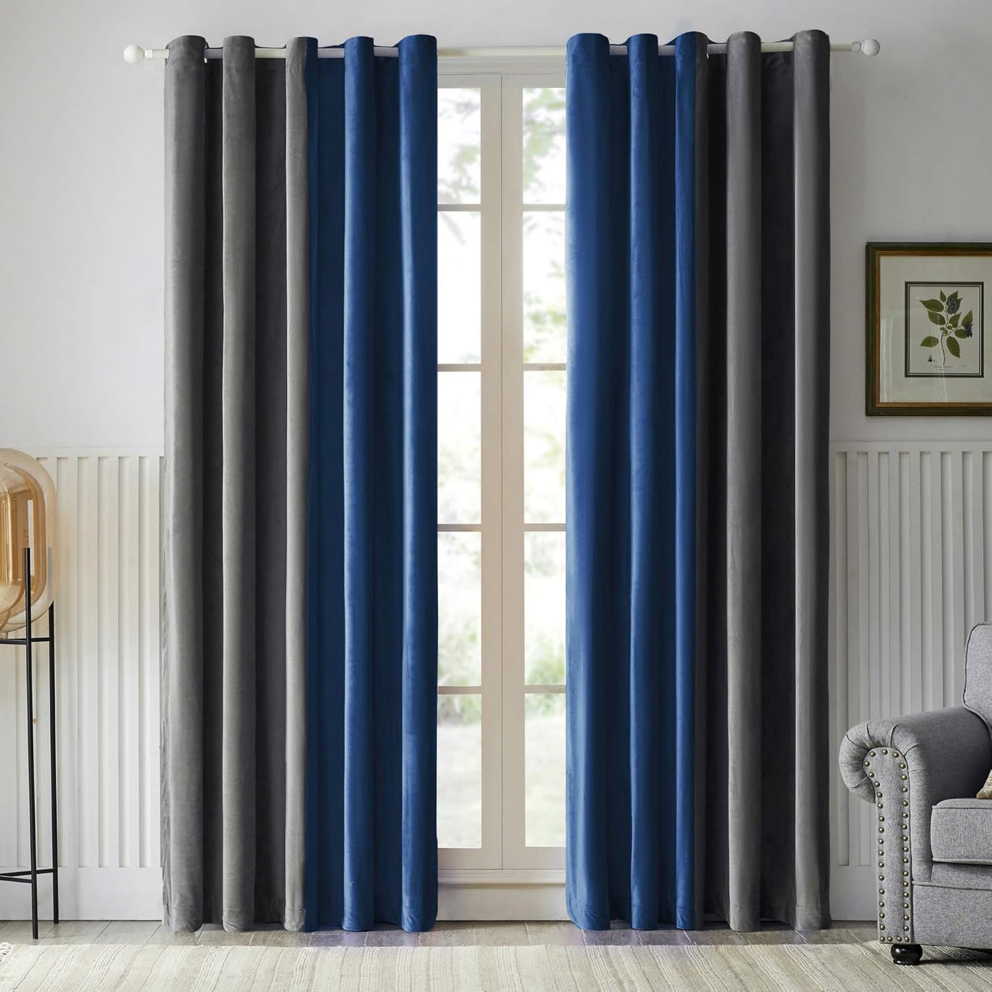 Grey Blue Two Tone Velvet Curtains