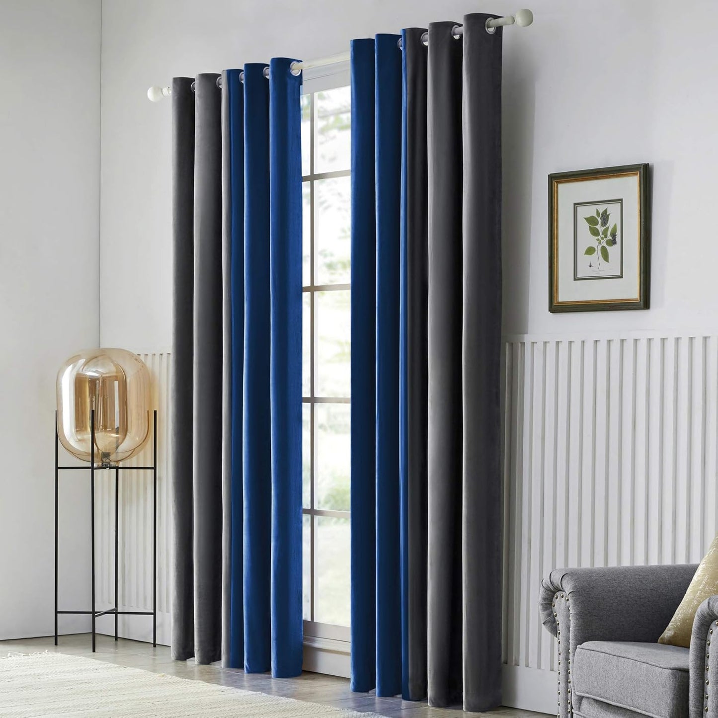 Grey Blue Two Tone Velvet Curtains