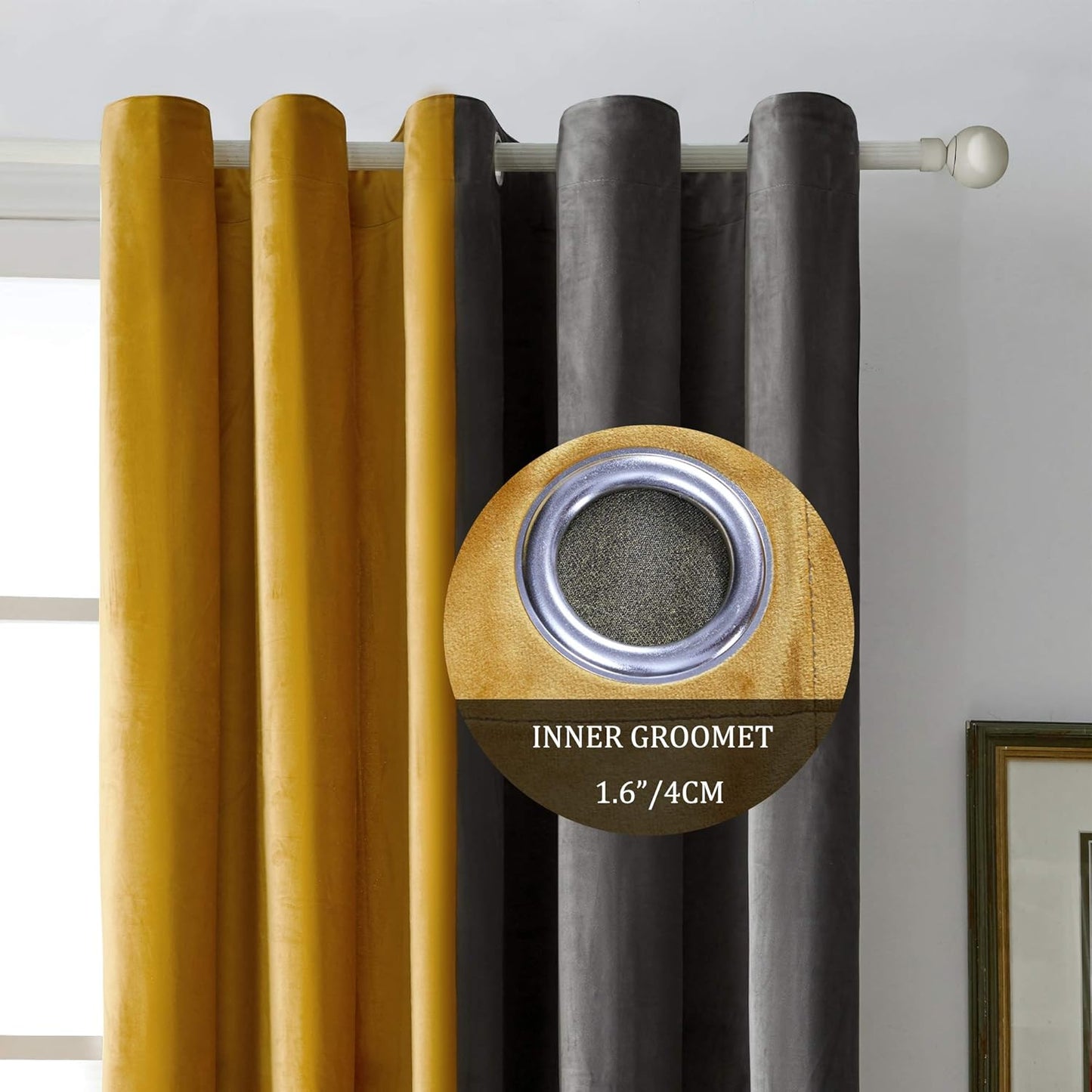 Grey Mustard Two Tone Velvet Curtains