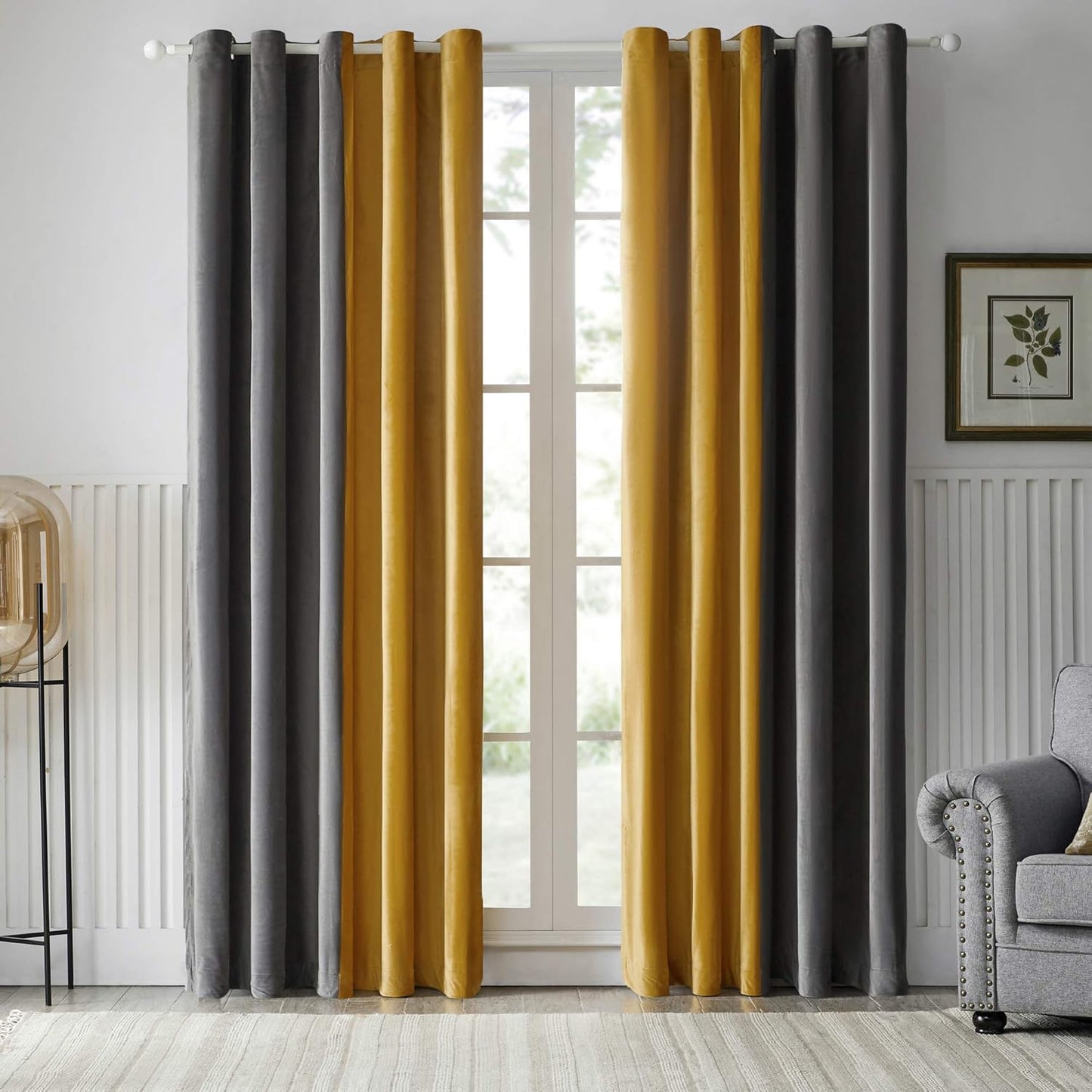 Grey Mustard Two Tone Velvet Curtains