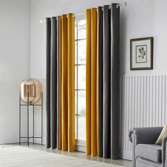 Grey Mustard Two Tone Velvet Curtains