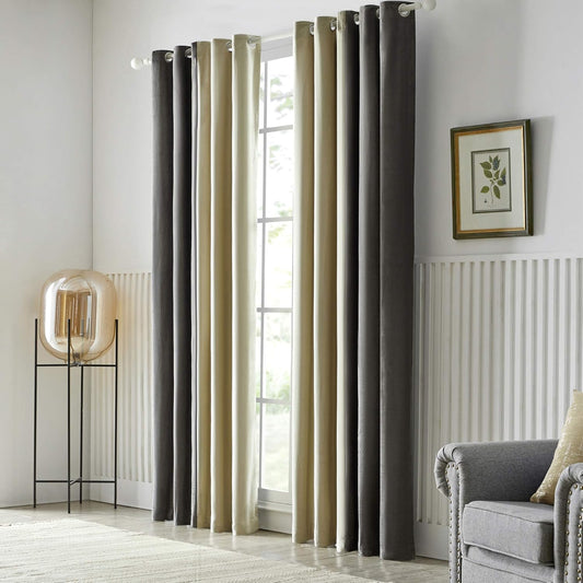 Grey Ivory Two Tone Velvet Curtains