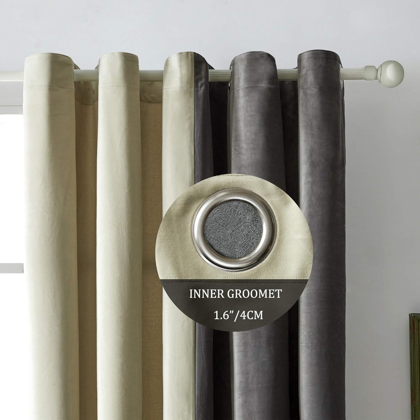 Grey Ivory Two Tone Velvet Curtains