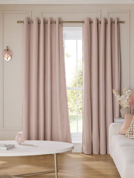 Pink Light Rose Matte Velvet Eyelet Curtains