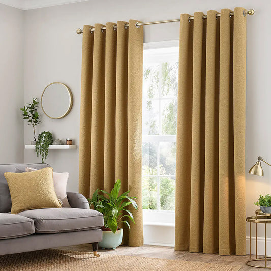 Honey Boucle Textured Plain Eyelet Curtains – Set Of 2