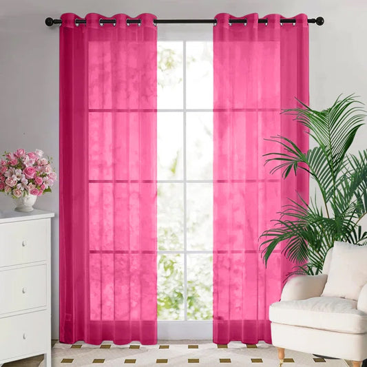 Hot Pink Eyelet Chiffon Curtain Pair