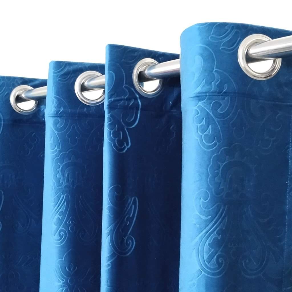 Blue Premium Self-Embossed Velvet Curtains – Soft, Stylish & Durable