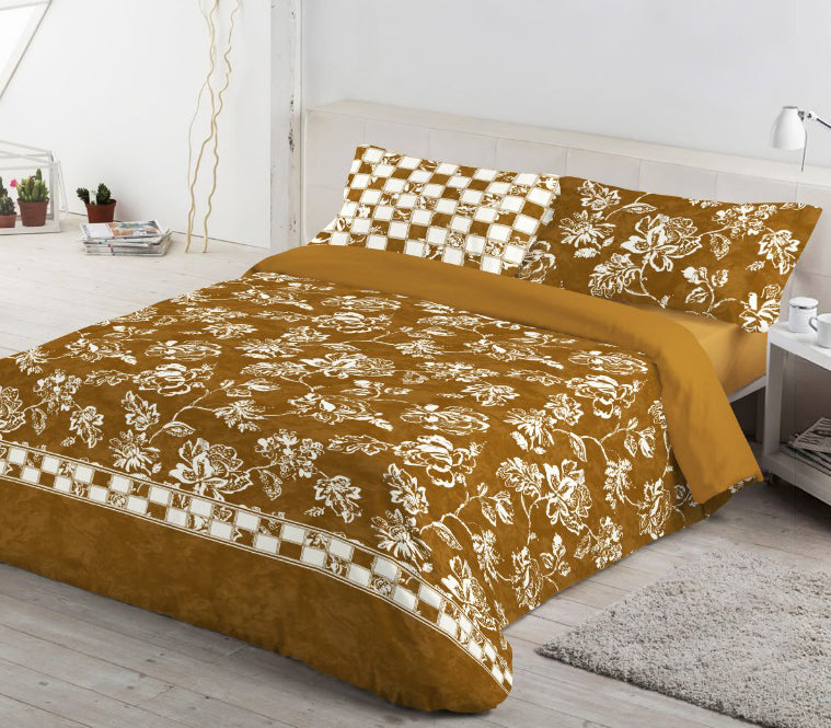 Brown Floral Printed Cotton Bed Sheet