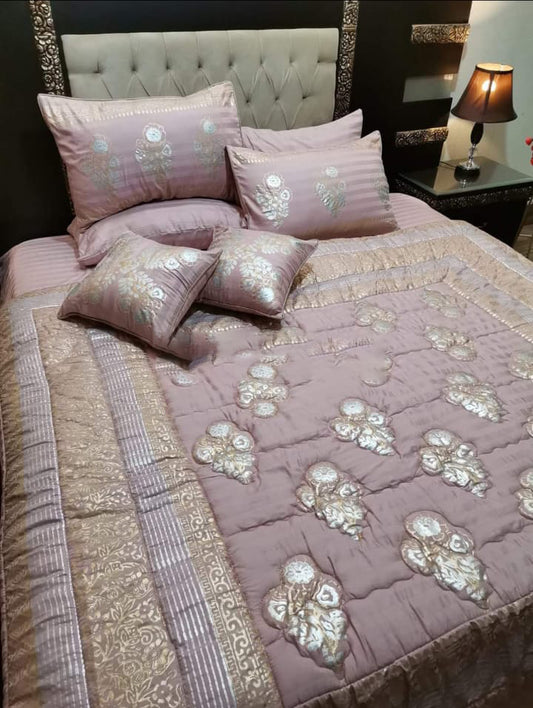 Pink Bridal 8 PC's Bedding Set (Blocks Printed Fancy Bedding)