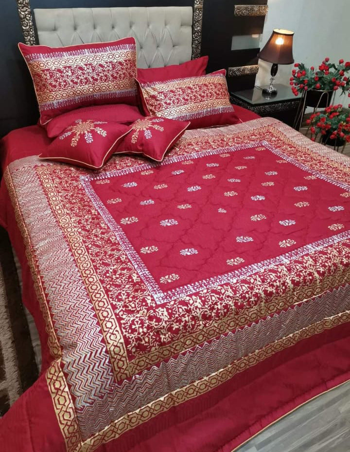 Red Bridal 8 PC's Wedding Set (Blocks Printed Fancy Bedding)