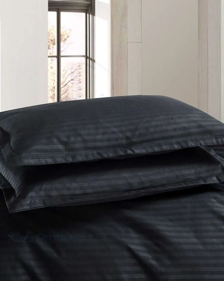 Black Egyptian Cotton Satin Wide Stripe Flat Sheet