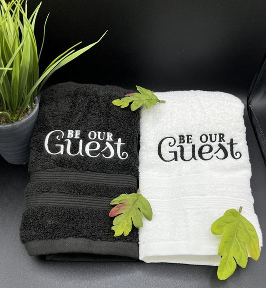 Black & White Be Our Guest Hand Towels - Set of 2