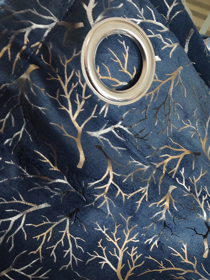 Deep Navy Blue Textured Velvet Curtain