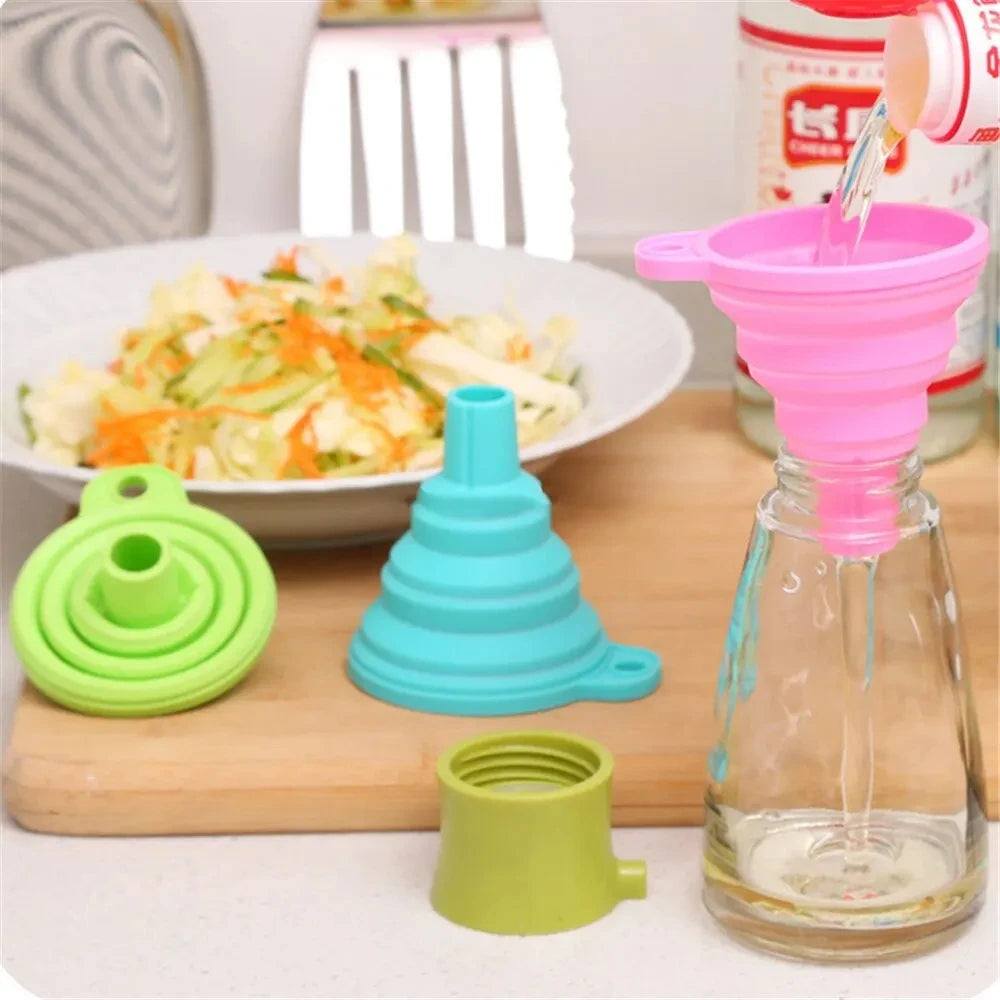 Kitchen Silicone Funnel - Collapsible, Multi-Size for Kitchen Use with Oil & Honey