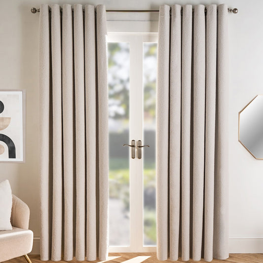 Light Beige Boucle Textured Plain Eyelet Curtains – Set Of 2