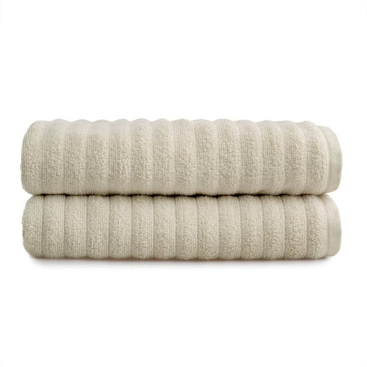 Pair of Beige Ribbed Cotton Bath Towels