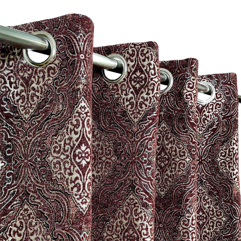 Maroon High-Quality Motif Pattern Viscose Eyelet Curtain