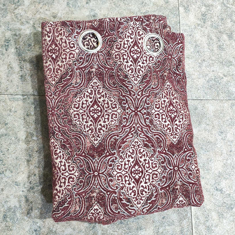 Maroon High-Quality Motif Pattern Viscose Eyelet Curtain