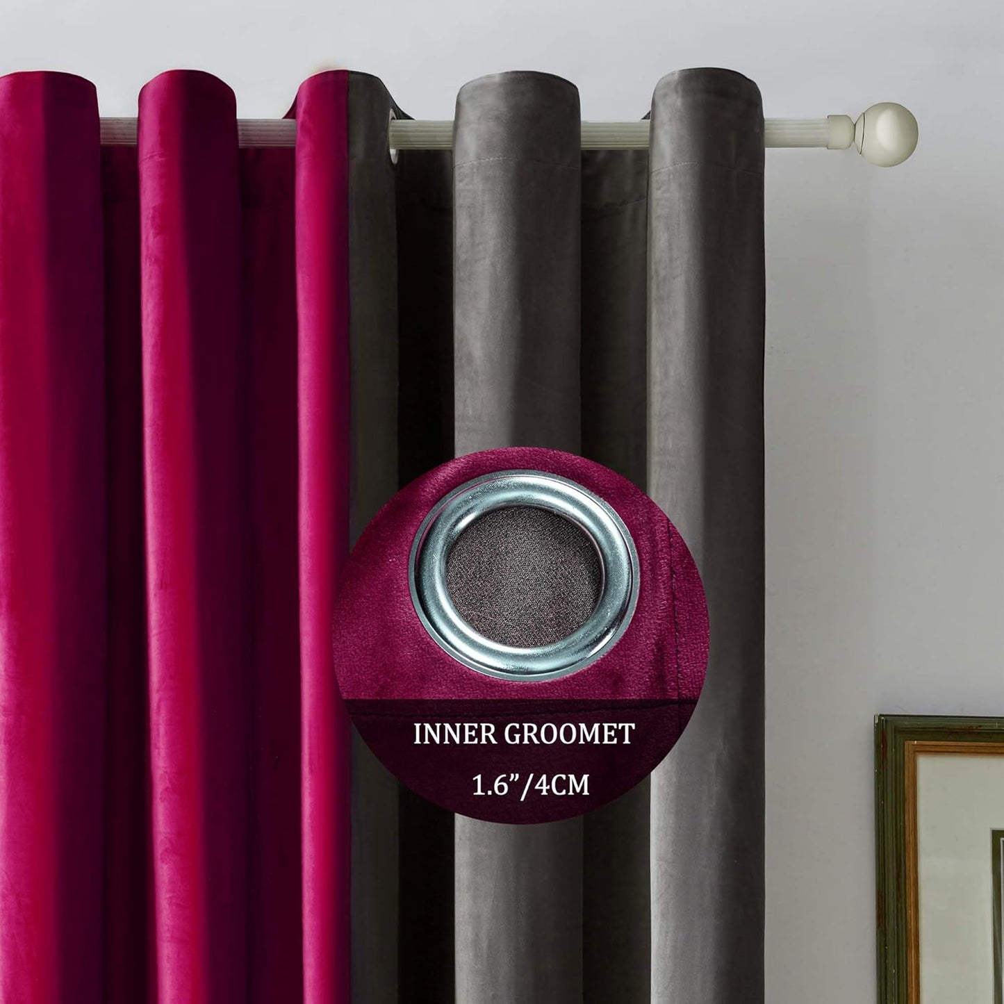 Grey Maroon Two Tone Velvet Curtains